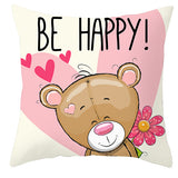 Valentine's Day Pillow Covers 4 Piece Random Styles Together, Cartoon Bear Pillow Cover Valentine's Day Love Bear Print Square Pillow Cushion Cover