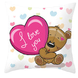 Valentine's Day Pillow Covers 4 Piece Random Styles Together, Cartoon Bear Pillow Cover Valentine's Day Love Bear Print Square Pillow Cushion Cover