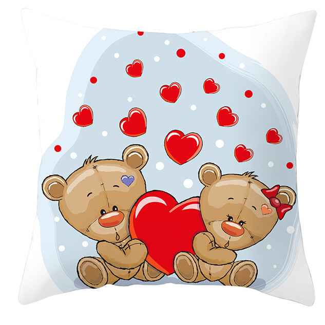 Valentine's Day Pillow Covers 4 Piece Random Styles Together, Cartoon Bear Pillow Cover Valentine's Day Love Bear Print Square Pillow Cushion Cover