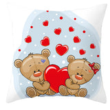 Valentine's Day Pillow Covers 4 Piece Random Styles Together, Cartoon Bear Pillow Cover Valentine's Day Love Bear Print Square Pillow Cushion Cover