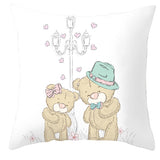 Valentine's Day Pillow Covers 4 Piece Random Styles Together, Cartoon Bear Pillow Cover Valentine's Day Love Bear Print Square Pillow Cushion Cover