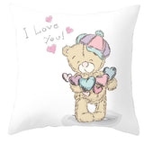 Valentine's Day Pillow Covers 4 Piece Random Styles Together, Cartoon Bear Pillow Cover Valentine's Day Love Bear Print Square Pillow Cushion Cover