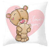 Valentine's Day Pillow Covers 4 Piece Random Styles Together, Cartoon Bear Pillow Cover Valentine's Day Love Bear Print Square Pillow Cushion Cover