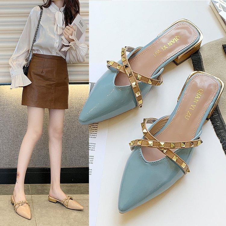 High Heels Slides Spring Pointed-Toe Flat Heel Slippers Fashion Outerwear