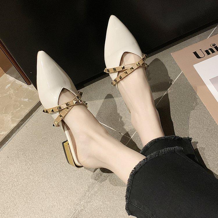 High Heels Slides Spring Pointed-Toe Flat Heel Slippers Fashion Outerwear