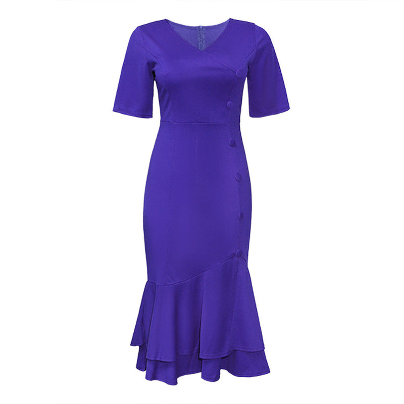 African Women's Wear Solid Color Slim-Fit Lotus Leaf Dress African Dashiki Ankara Styles Dress