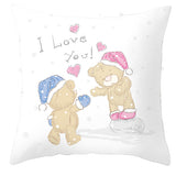 Valentine's Day Pillow Covers 4 Piece Random Styles Together, Cartoon Bear Pillow Cover Valentine's Day Love Bear Print Square Pillow Cushion Cover