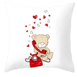 Valentine's Day Pillow Covers 4 Piece Random Styles Together, Cartoon Bear Pillow Cover Valentine's Day Love Bear Print Square Pillow Cushion Cover