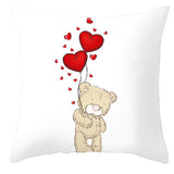 Valentine's Day Pillow Covers 4 Piece Random Styles Together, Cartoon Bear Pillow Cover Valentine's Day Love Bear Print Square Pillow Cushion Cover