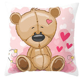 Valentine's Day Pillow Covers 4 Piece Random Styles Together, Cartoon Bear Pillow Cover Valentine's Day Love Bear Print Square Pillow Cushion Cover