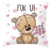 Valentine's Day Pillow Covers 4 Piece Random Styles Together, Cartoon Bear Pillow Cover Valentine's Day Love Bear Print Square Pillow Cushion Cover