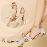 Women Open Toe Sandals Flats Summer Thick Heel Ankle-Strap Open Toe Mid Heel Sandals