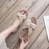 Women Open Toe Sandals Flats Spring/Summer Thick-Soled Muffin One-Word Twisted-Knot Slippers