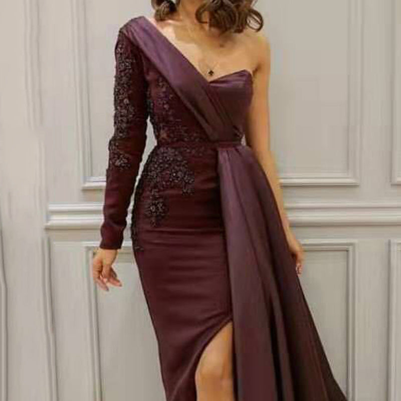 Long Homecoming Dresses Evening Dress Female Host Split Slimming plus Size Slim Fit