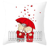 Valentine's Day Pillow Covers 4 Piece Random Styles Together, Cartoon Bear Pillow Cover Valentine's Day Love Bear Print Square Pillow Cushion Cover