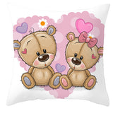 Valentine's Day Pillow Covers 4 Piece Random Styles Together, Cartoon Bear Pillow Cover Valentine's Day Love Bear Print Square Pillow Cushion Cover