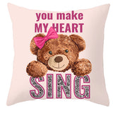 Valentine's Day Pillow Covers 4 Piece Random Styles Together, Cartoon Bear Pillow Cover Valentine's Day Love Bear Print Square Pillow Cushion Cover