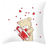 Valentine's Day Pillow Covers 4 Piece Random Styles Together, Cartoon Bear Pillow Cover Valentine's Day Love Bear Print Square Pillow Cushion Cover