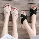 Women Open Toe Sandals Flats Spring/Summer Thick-Soled Muffin One-Word Twisted-Knot Slippers