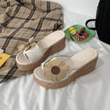 High Heels Slippers Spring/Summer Flip-Toe Herringbone Flower Fashion High Heel Beach Slippers