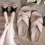 Women Open Toe Sandals Flats Spring/Summer Thick-Soled Muffin One-Word Twisted-Knot Slippers