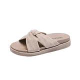 Women Open Toe Sandals Flats Spring/Summer Thick-Soled Muffin One-Word Twisted-Knot Slippers
