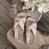 Women Open Toe Sandals Flats Spring/Summer Thick-Soled Muffin One-Word Twisted-Knot Slippers