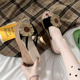 High Heels Slippers Spring/Summer Flip-Toe Herringbone Flower Fashion High Heel Beach Slippers