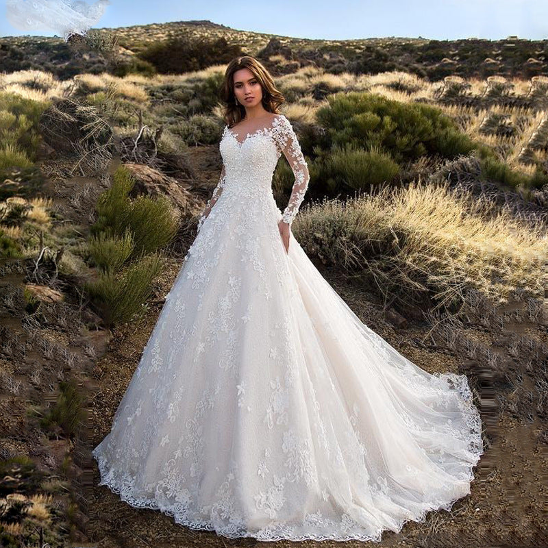 Long Homecoming Dresses Spring Long Sleeve off-Shoulder Bridal Wedding Dress