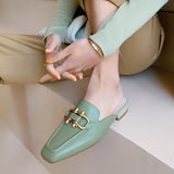 Finn Chain Pointed Toe Mule Slippers Women's Toe Cap Half Slippers Spring Sandals Outer Wear Lazy Slippers