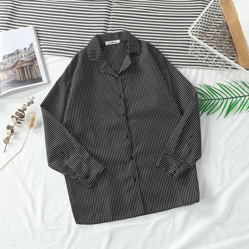 Men Shirts Striped Shirt Long Sleeve Coat