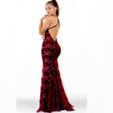 Burgundy Evening Dresses for Weddings Sexy V-neck Sequined Suspender Formal Dress Women's Dress