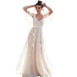 See through Wedding Dress Spring and Summer Dress V-neck Backless Dress