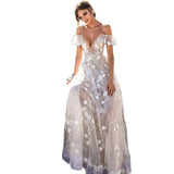 See through Wedding Dress Sexy V-neck Strap Dress Hollow-out Dress