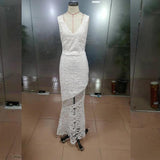 Women Lace Wedding Dress Sexy Lace Hollow Sleeveless Formal Dress