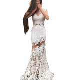 Women Lace Wedding Dress Sexy Lace Hollow Sleeveless Formal Dress