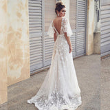 See through Wedding Dress Spring and Summer Dress V-neck Backless Dress