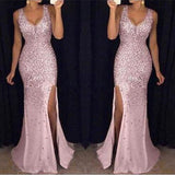 Long Homecoming Dresses Spring Fork Sequins Dress Long Dress Evening Dress