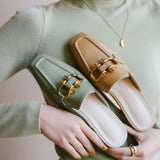 Finn Chain Pointed Toe Mule Spring Metal Buckle Flat Shoes