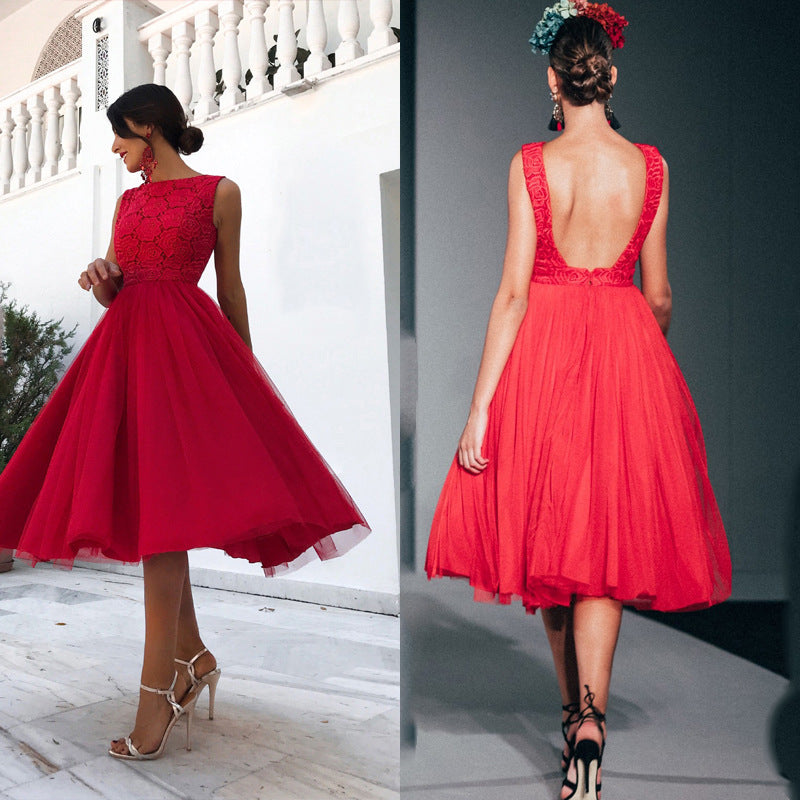 Burgundy Evening Dresses for Weddings Spring Dress Backless Princess Dress