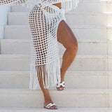 Coachella Music Festival Outfits Beach Vacation Sexy See-through Tassel Knitted Dress Beach