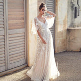 See through Wedding Dress Spring and Summer Dress V-neck Backless Dress