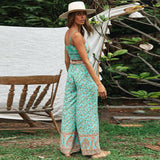 Coachella Music Festival Outfits Suspenders Ethnic Loose Wide Leg Pants Two-Piece Set
