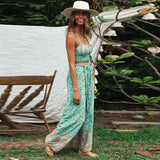 Coachella Music Festival Outfits Suspenders Ethnic Loose Wide Leg Pants Two-Piece Set