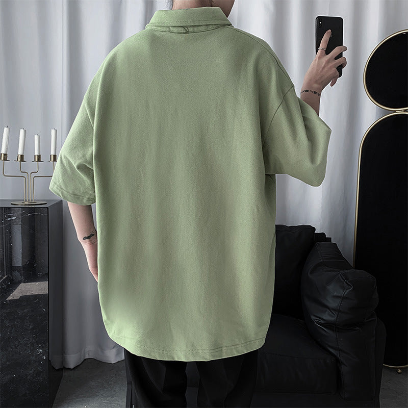 Men T-Shirts Harajuku Style Polo Shirt Loose Solid Color