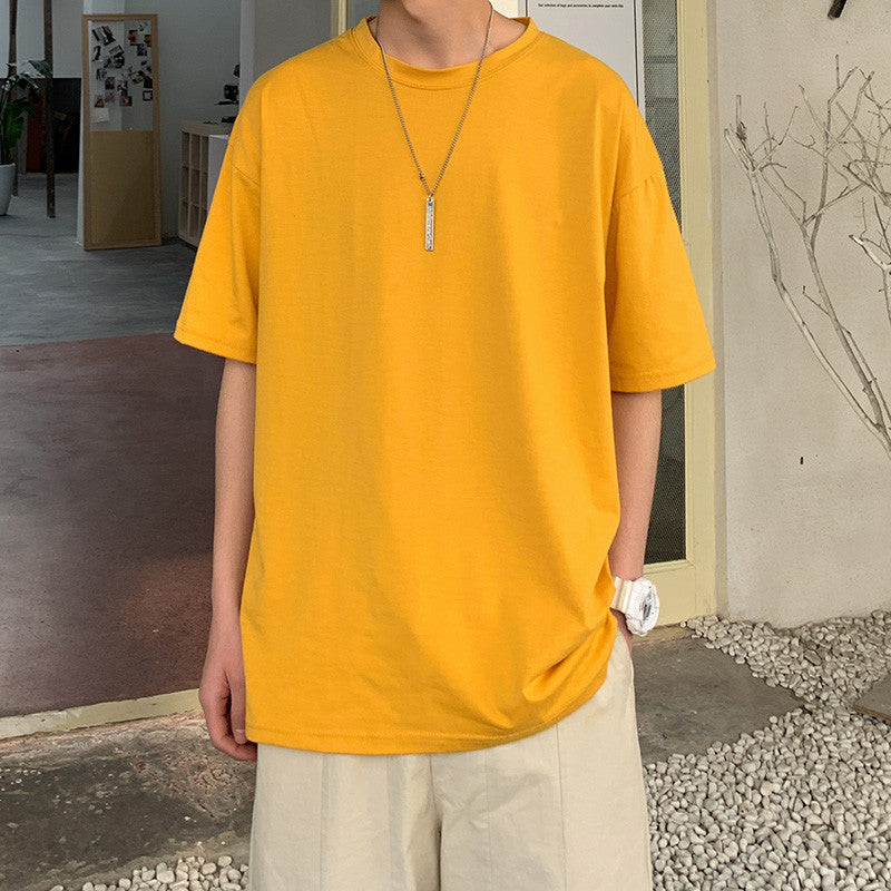 Men T-Shirts Half Sleeve Five Points Short Loose Solid Color