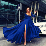 Burgundy Evening Dresses for Weddings Dress Sexy Deep V Long Sleeve Dress