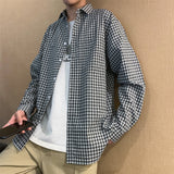 Men's Shirts All-Match Small Plaid Shirt Long Sleeve Shirt