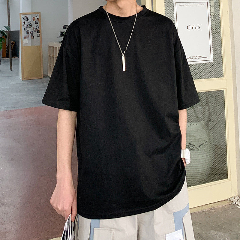 Men T-Shirts Half Sleeve Five Points Short Loose Solid Color