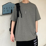 Men T-Shirts Half Sleeve Five Points Short Loose Solid Color